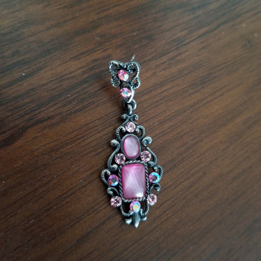 Pink Jeweled Dangle Earrings - Picture 3 of 3